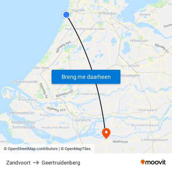 Zandvoort to Geertruidenberg map