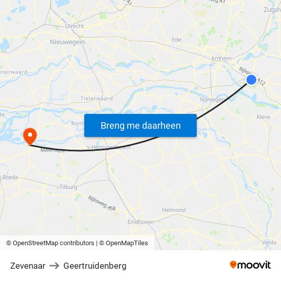 Zevenaar to Geertruidenberg map