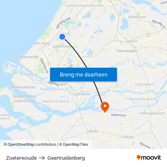 Zoeterwoude to Geertruidenberg map