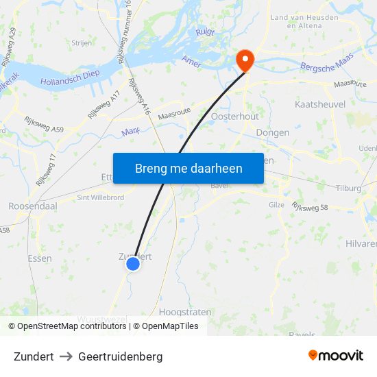 Zundert to Geertruidenberg map
