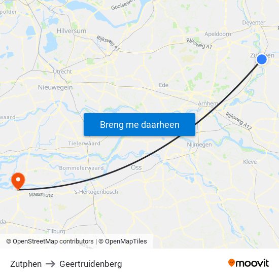 Zutphen to Geertruidenberg map