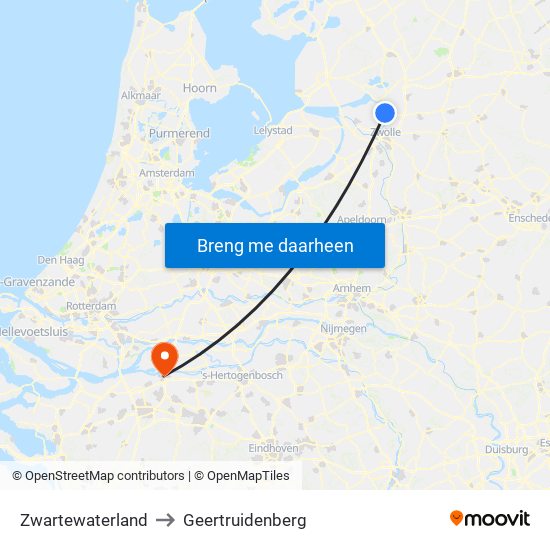 Zwartewaterland to Geertruidenberg map