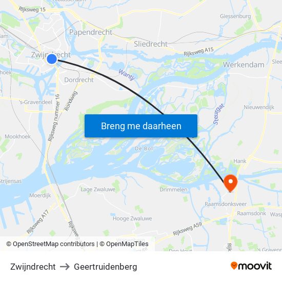 Zwijndrecht to Geertruidenberg map