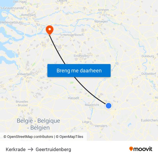 Kerkrade to Geertruidenberg map