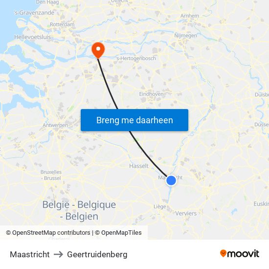 Maastricht to Geertruidenberg map