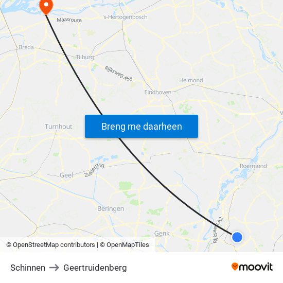 Schinnen to Geertruidenberg map