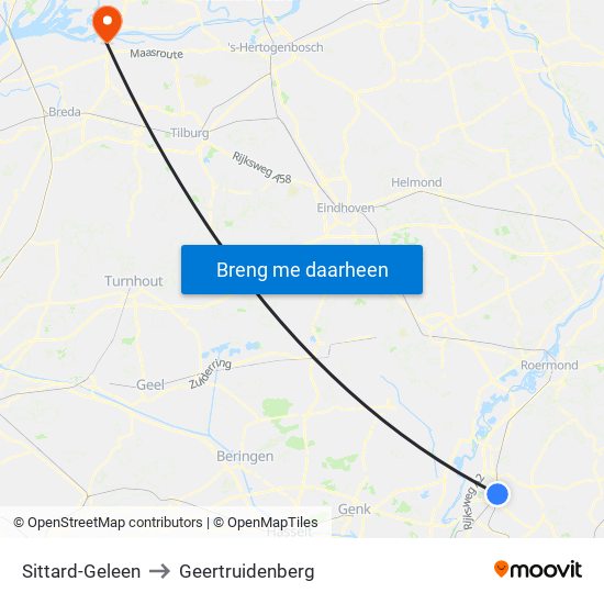 Sittard-Geleen to Geertruidenberg map