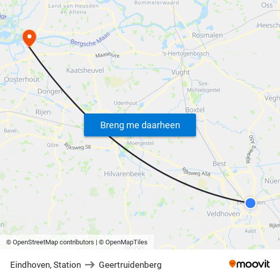 Eindhoven, Station to Geertruidenberg map