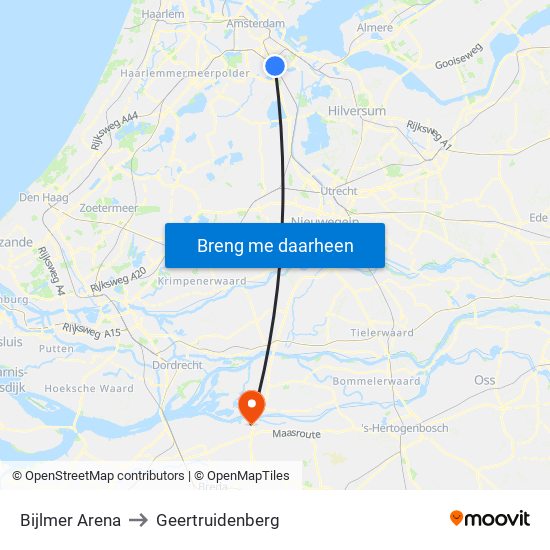 Bijlmer Arena to Geertruidenberg map