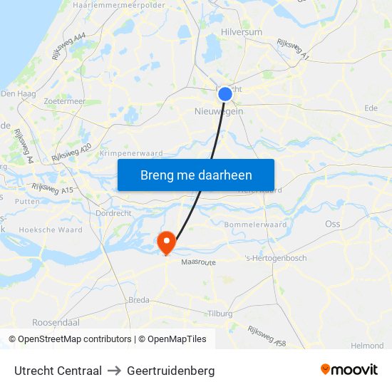 Utrecht Centraal to Geertruidenberg map