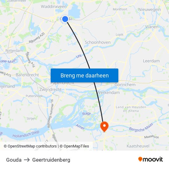Gouda to Geertruidenberg map