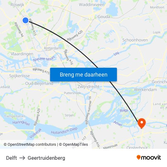 Delft to Geertruidenberg map