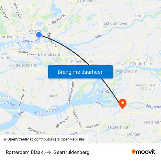 Rotterdam Blaak to Geertruidenberg map