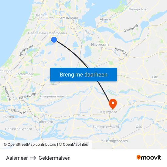 Aalsmeer to Geldermalsen map