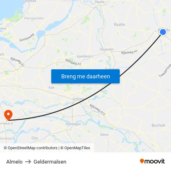 Almelo to Geldermalsen map