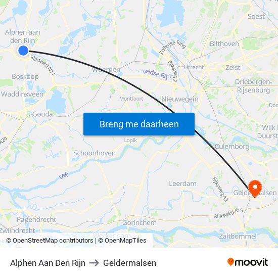 Alphen Aan Den Rijn to Geldermalsen map