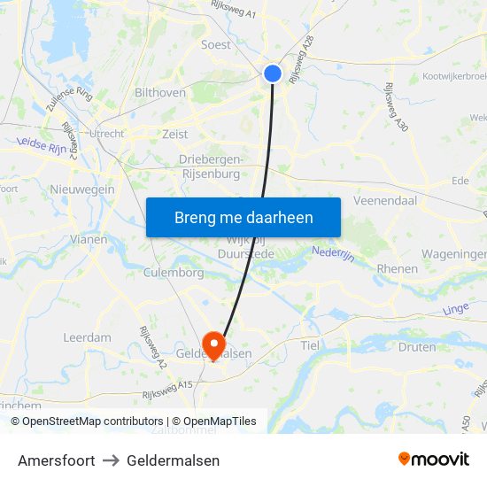 Amersfoort to Geldermalsen map