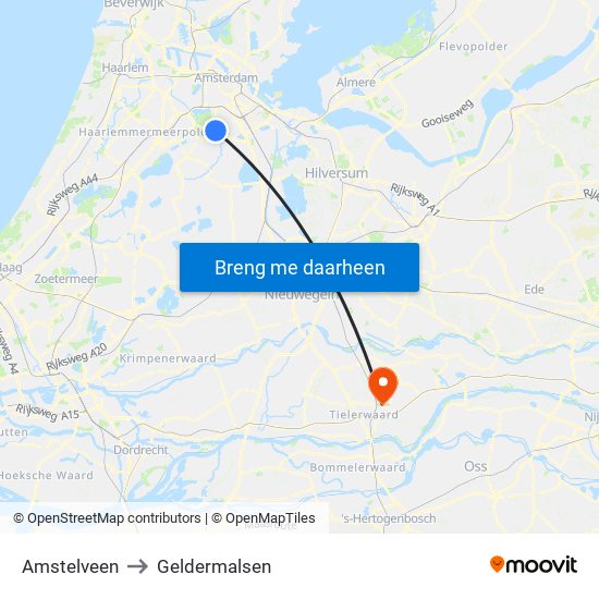 Amstelveen to Geldermalsen map