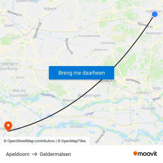 Apeldoorn to Geldermalsen map