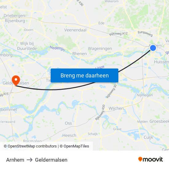 Arnhem to Geldermalsen map