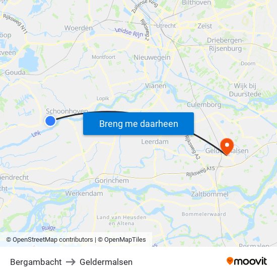 Bergambacht to Geldermalsen map