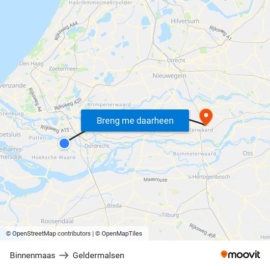 Binnenmaas to Geldermalsen map