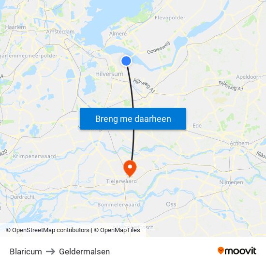 Blaricum to Geldermalsen map