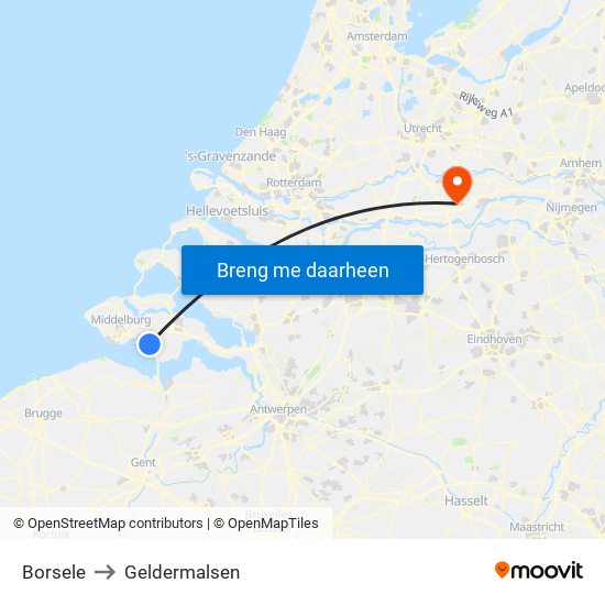 Borsele to Geldermalsen map