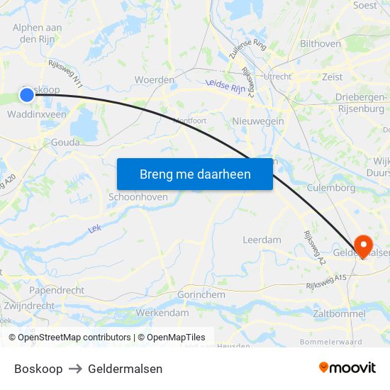 Boskoop to Geldermalsen map