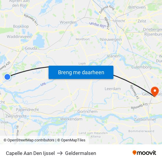 Capelle Aan Den Ijssel to Geldermalsen map