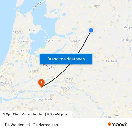 De Wolden to Geldermalsen map