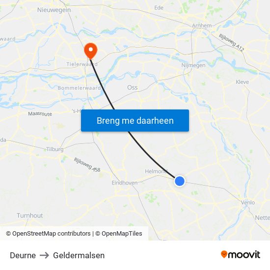 Deurne to Geldermalsen map