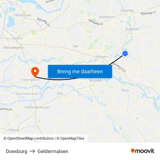 Doesburg to Geldermalsen map