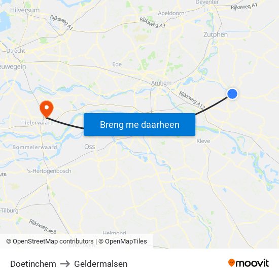 Doetinchem to Geldermalsen map