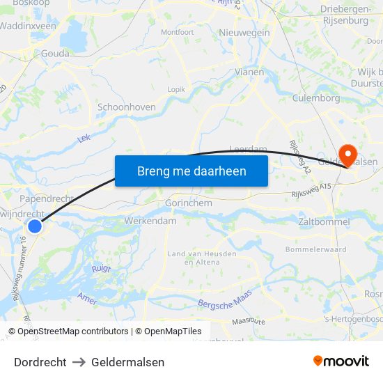 Dordrecht to Geldermalsen map