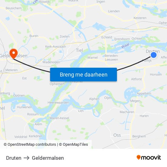Druten to Geldermalsen map