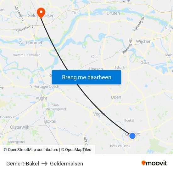 Gemert-Bakel to Geldermalsen map
