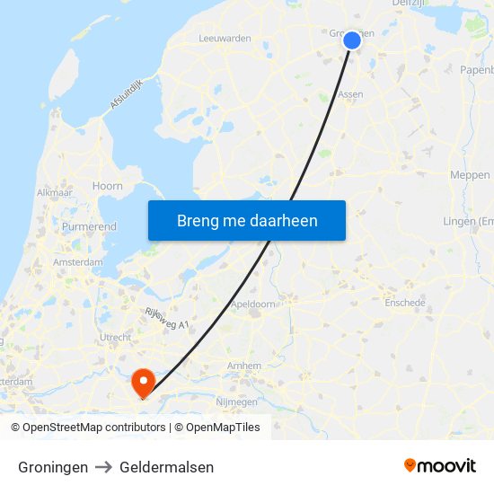 Groningen to Geldermalsen map