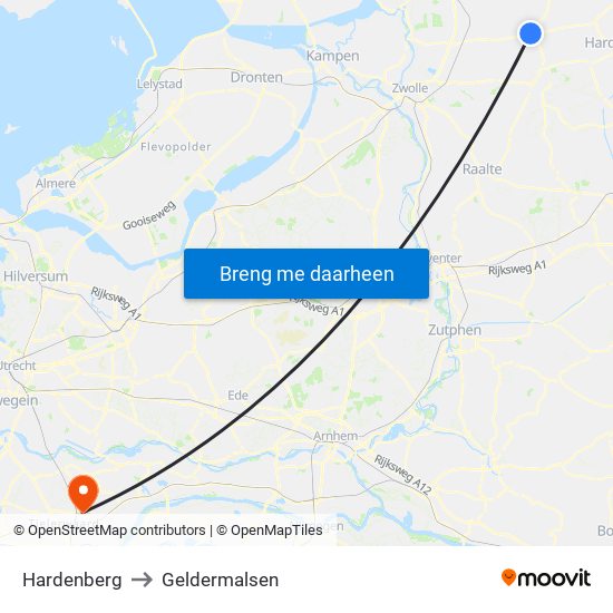 Hardenberg to Geldermalsen map