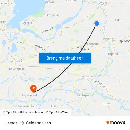 Heerde to Geldermalsen map