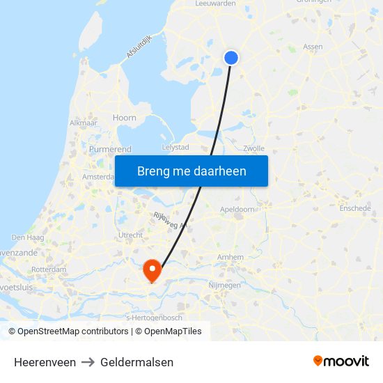Heerenveen to Geldermalsen map