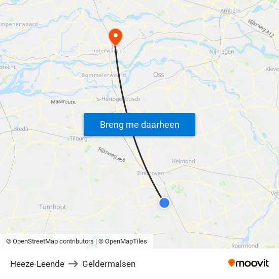 Heeze-Leende to Geldermalsen map