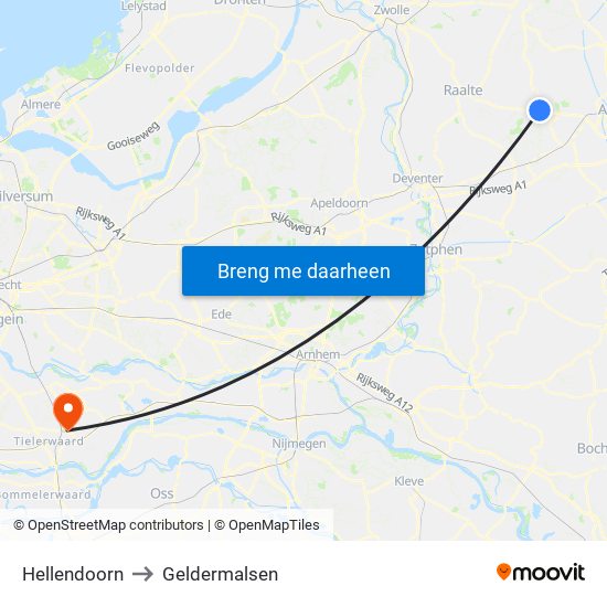 Hellendoorn to Geldermalsen map