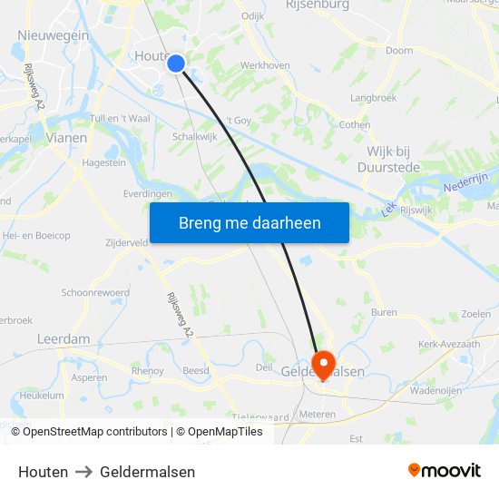 Houten to Geldermalsen map