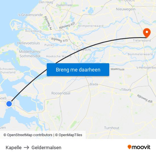 Kapelle to Geldermalsen map