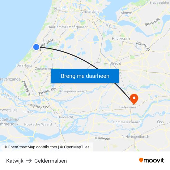 Katwijk to Geldermalsen map