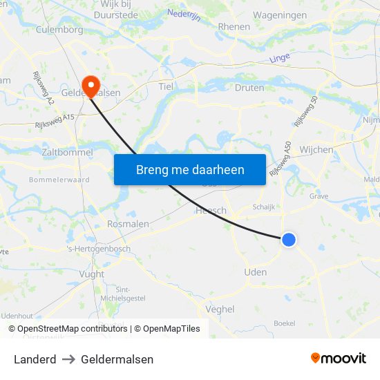 Landerd to Geldermalsen map