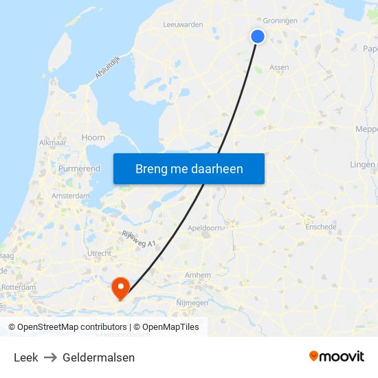 Leek to Geldermalsen map