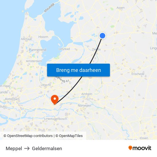 Meppel to Geldermalsen map
