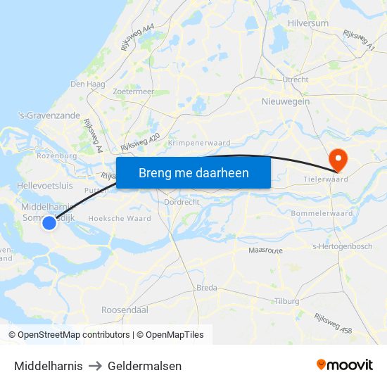 Middelharnis to Geldermalsen map